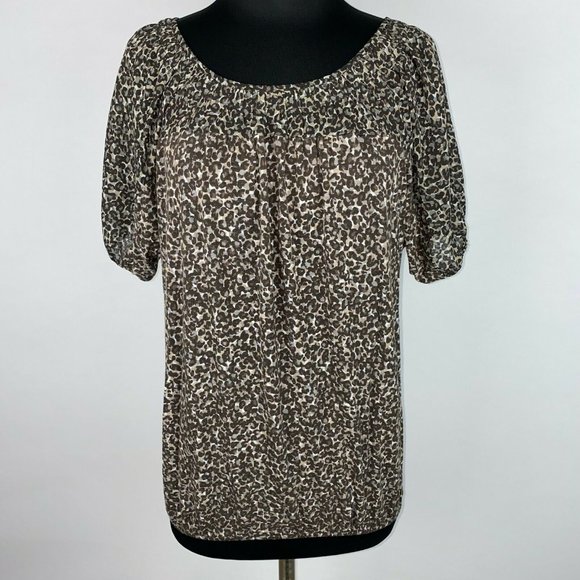 Ann Taylor LOFT S Animal Print Top Elastic Sleeves And Hem Keyhole Back - Picture 1 of 12